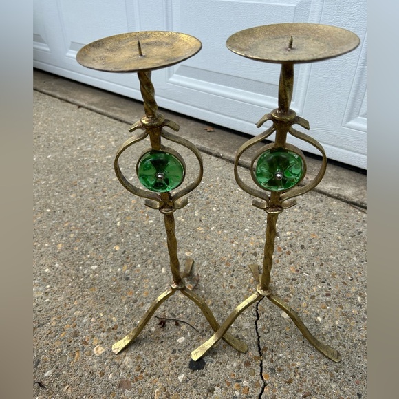 Brass and Green Candle Holders- pair - Picture 11 of 11